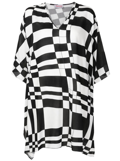 Geometric-Print Wide-Sleeved Blouse