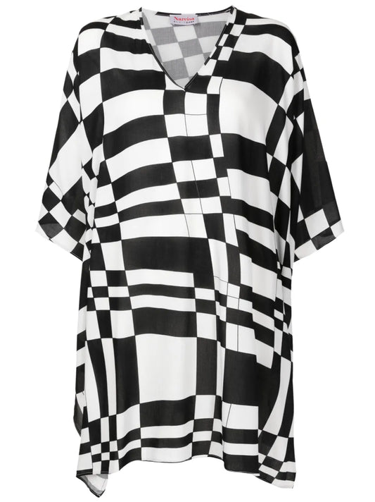 Geometric-Print Wide-Sleeved Blouse