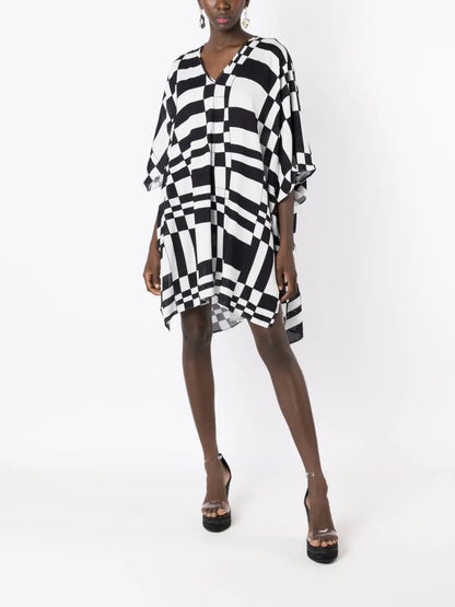 Geometric-Print Wide-Sleeved Blouse