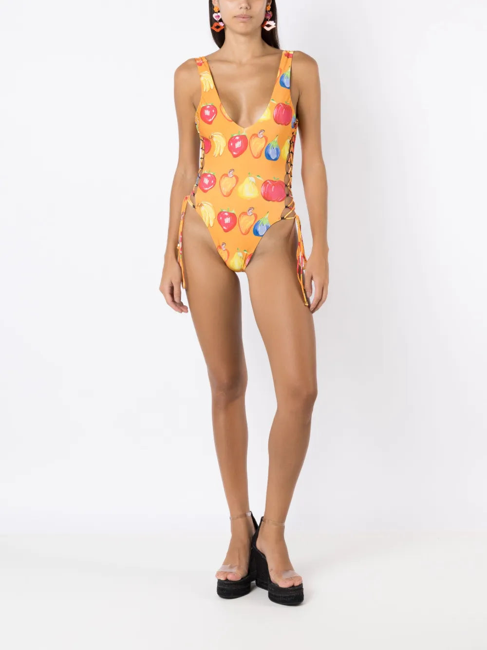 Fruit-Print Open-Back Swimsuit