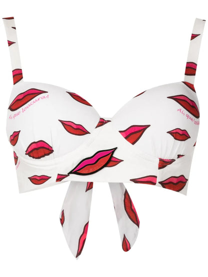 Lip-Print Cropped Top