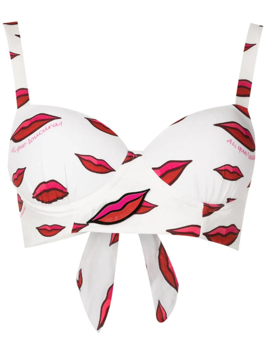 Lip-Print Cropped Top