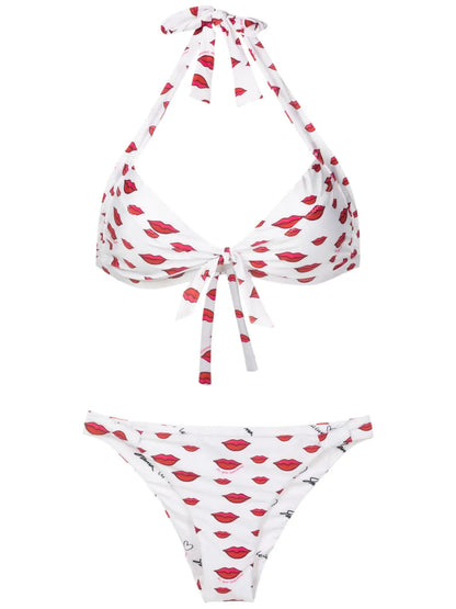 All-Over Lips-Print Bikini Set