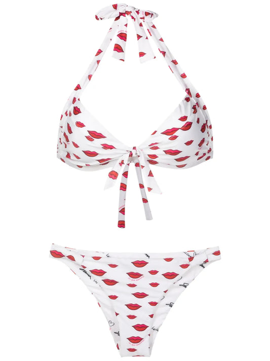 All-Over Lips-Print Bikini Set
