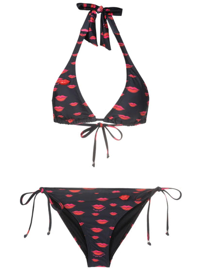 All-Over Lips-Print Bikini Set