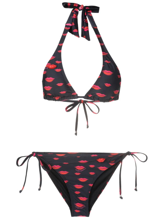 All-Over Lips-Print Bikini Set