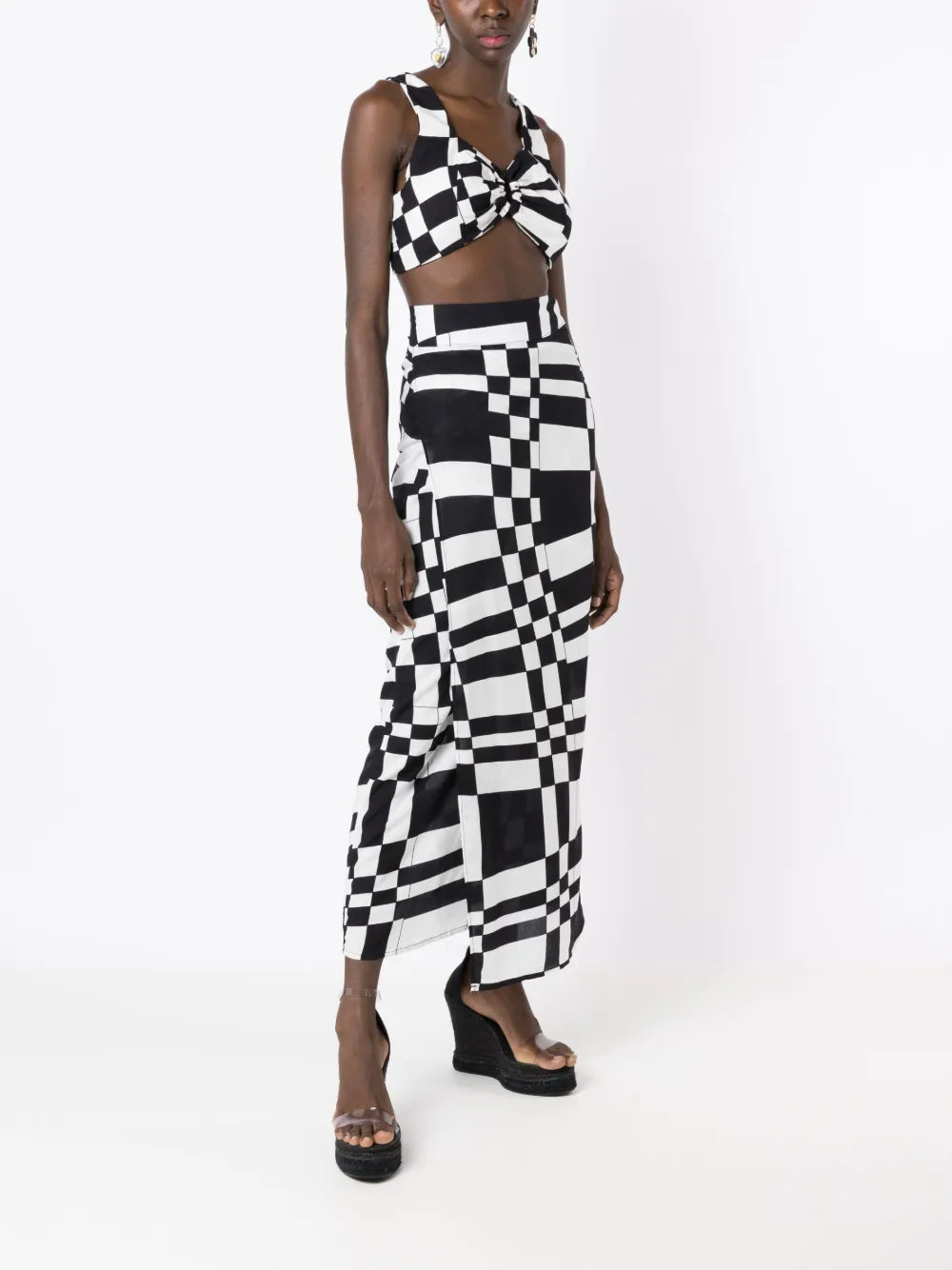 Geometric-Print Midi Skirt