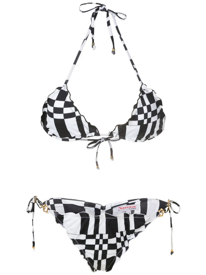 Geometric-Print Triangle Bikini