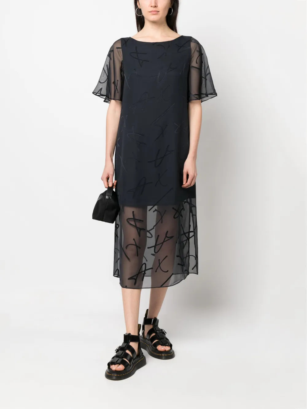 Sheer-Overlay Midi Dress