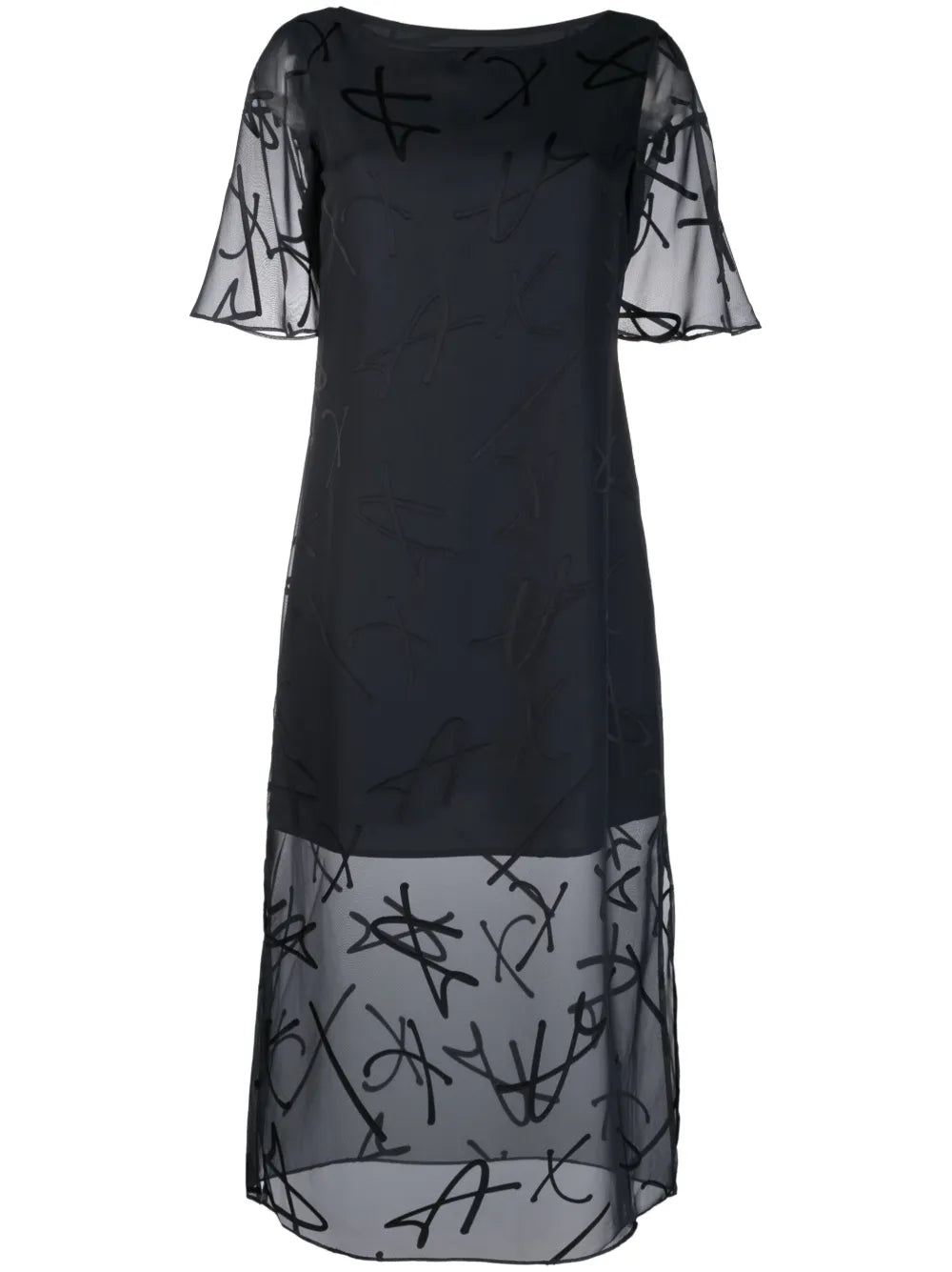 Sheer-Overlay Midi Dress