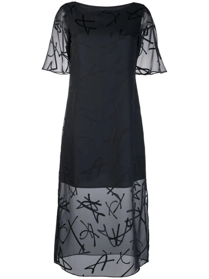 Sheer-Overlay Midi Dress