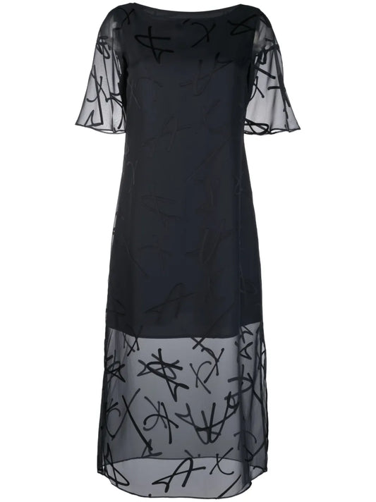 Sheer-Overlay Midi Dress
