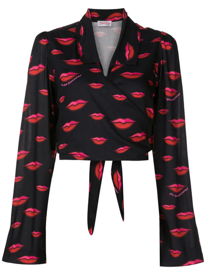 Lips-Print Long-Sleeved Shirt