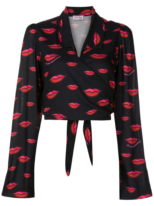 Lips-Print Long-Sleeved Shirt