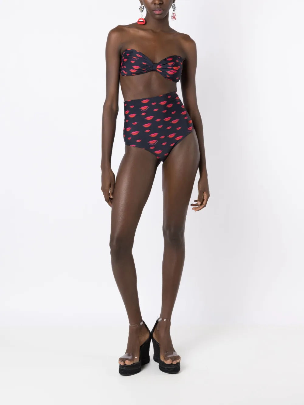 Lip-Print High-Waisted Bikini