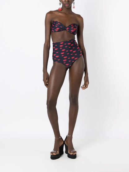 Lip-Print High-Waisted Bikini