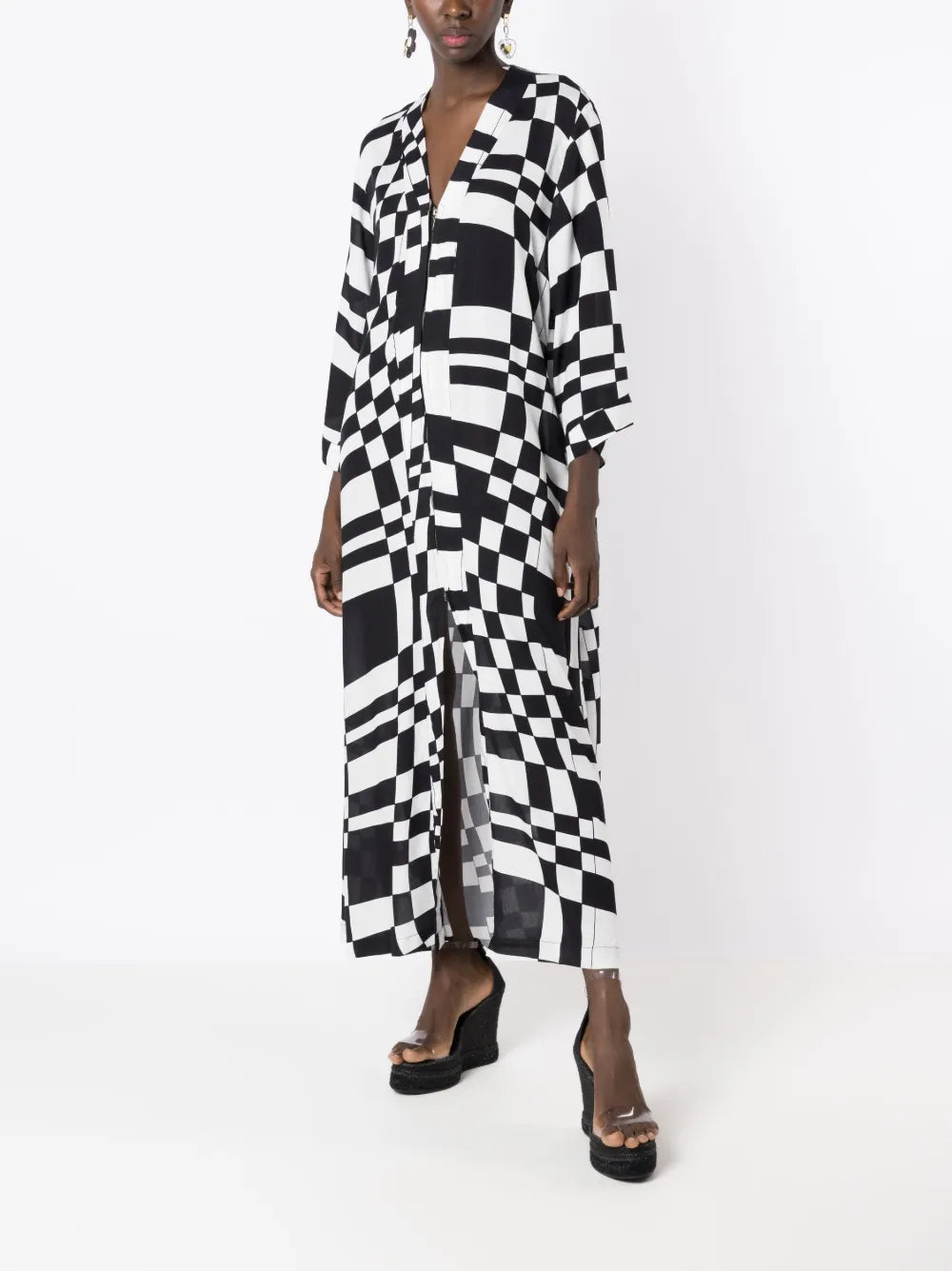 Checked Zip-Up Maxi Dress