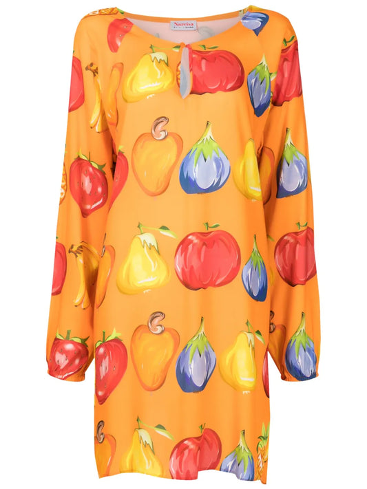 Fruit-Print Shift Mini Dress