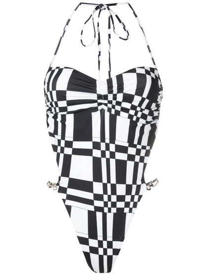 Geometric-Print Open-Back Swimsuit
