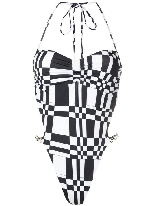 Geometric-Print Open-Back Swimsuit