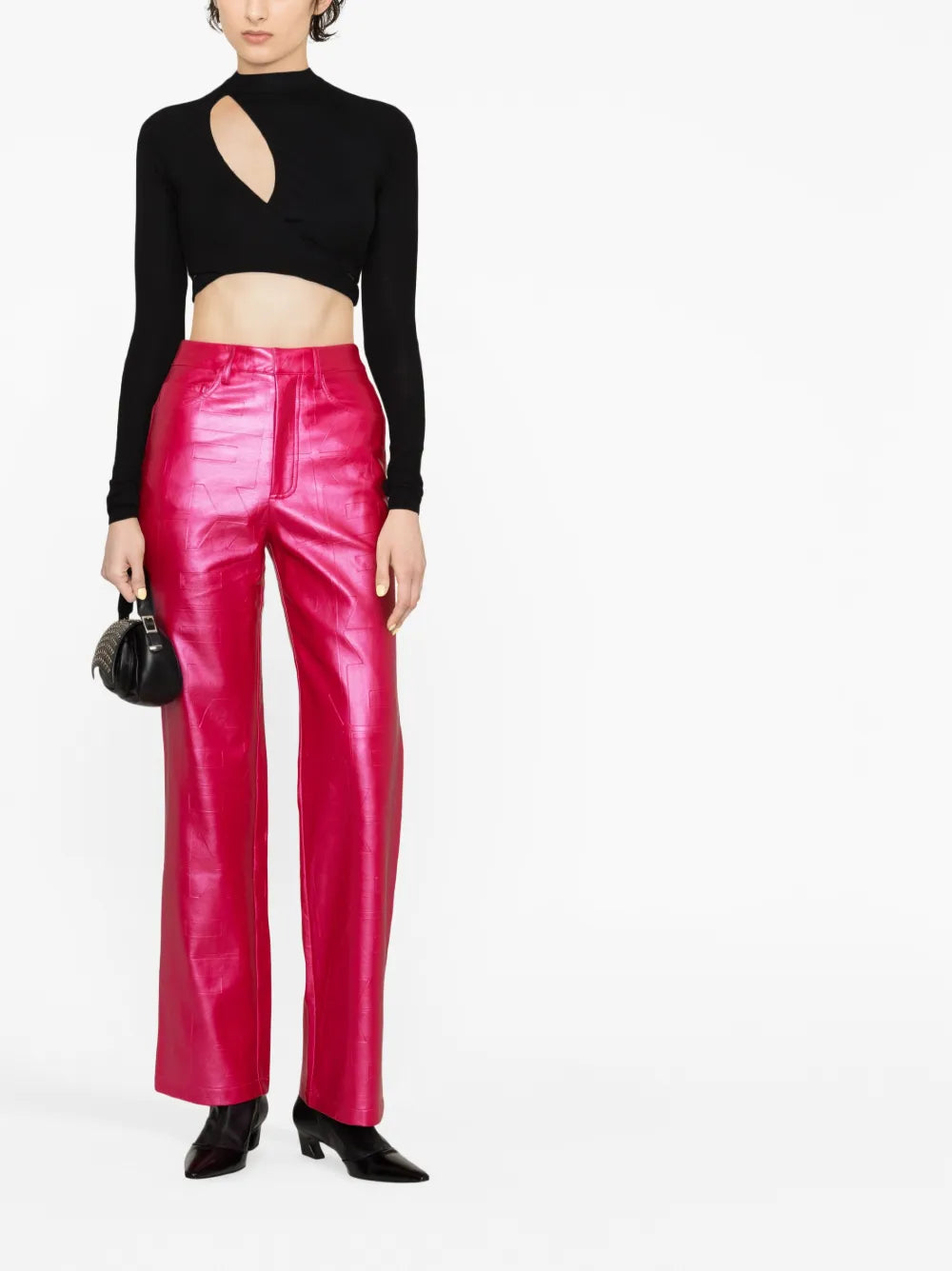 Metallic Logo-Embossed Trousers