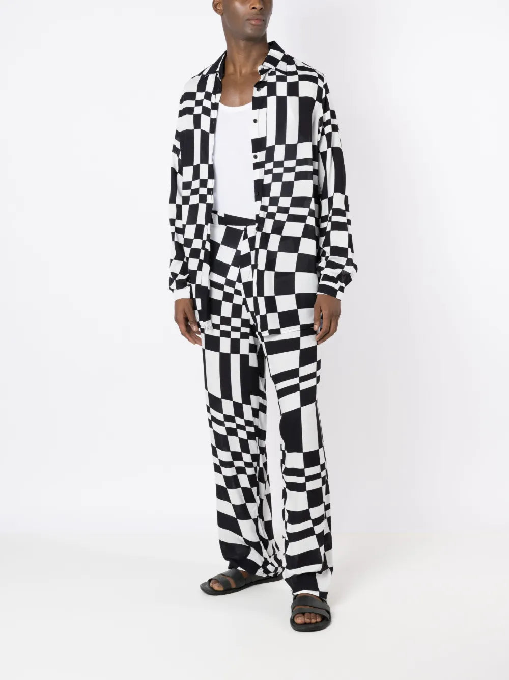 Geometric-Print Straight Trousers
