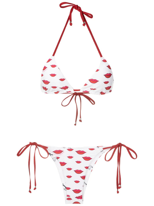 Lip-Print Triangle Bikini