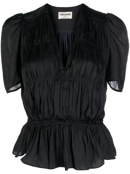 Short-Sleeve Ruched Blouse