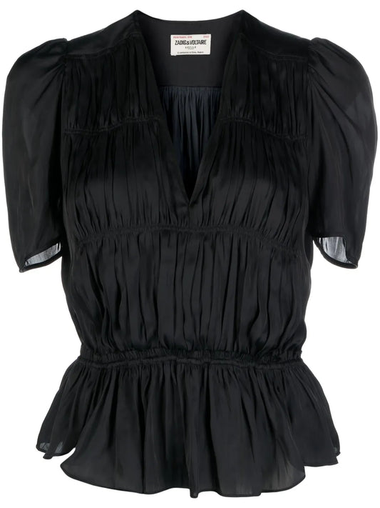 Short-Sleeve Ruched Blouse