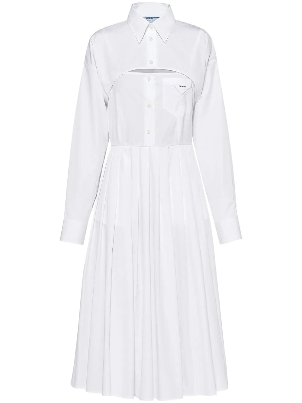 Pleated-Skirt Poplin Shirtdress
