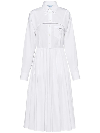 Pleated-Skirt Poplin Shirtdress