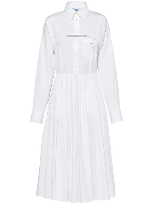 Pleated-Skirt Poplin Shirtdress