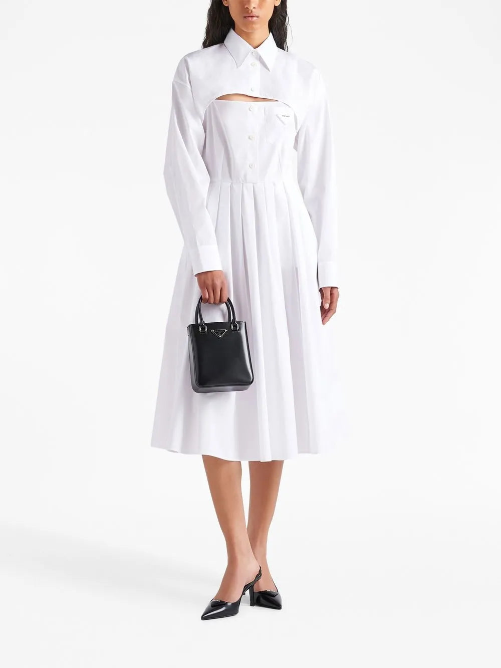 Pleated-Skirt Poplin Shirtdress