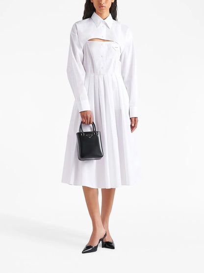 Pleated-Skirt Poplin Shirtdress