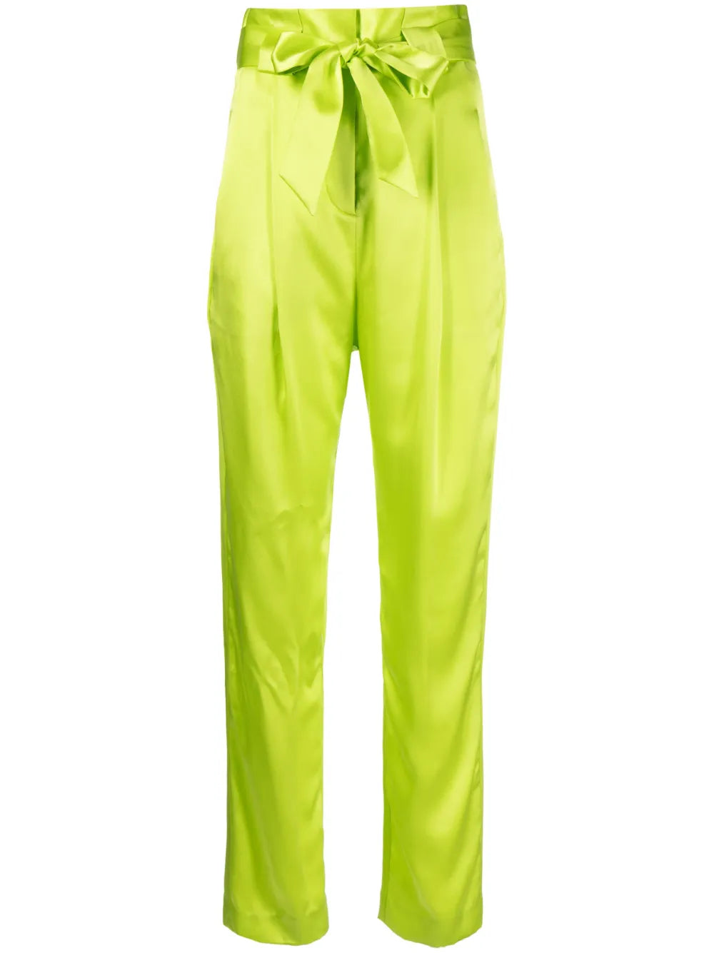 High-Waisted Pleated Silk Trousers