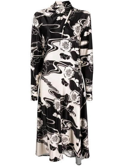 Lagoon Flower-Print Asymmetric Dress