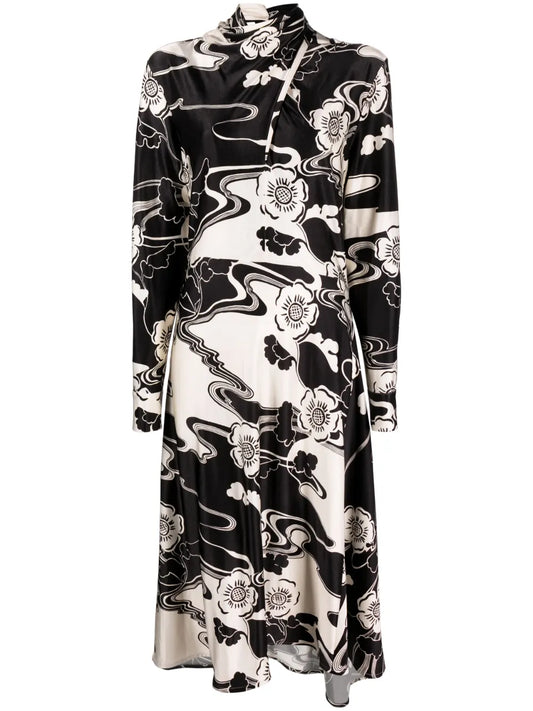 Lagoon Flower-Print Asymmetric Dress