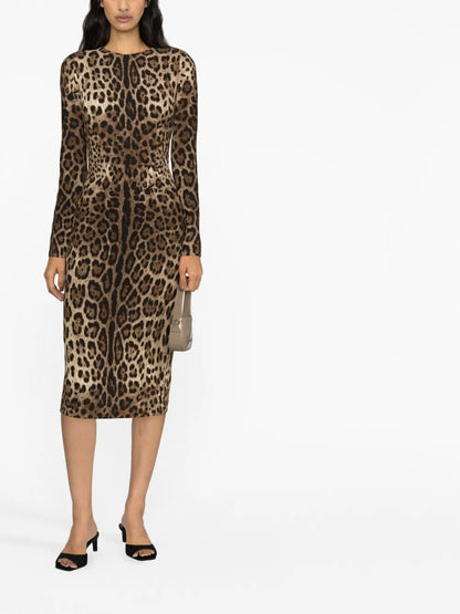 Long-Sleeve Leopard-Print Dress