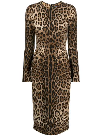 Long-Sleeve Leopard-Print Dress