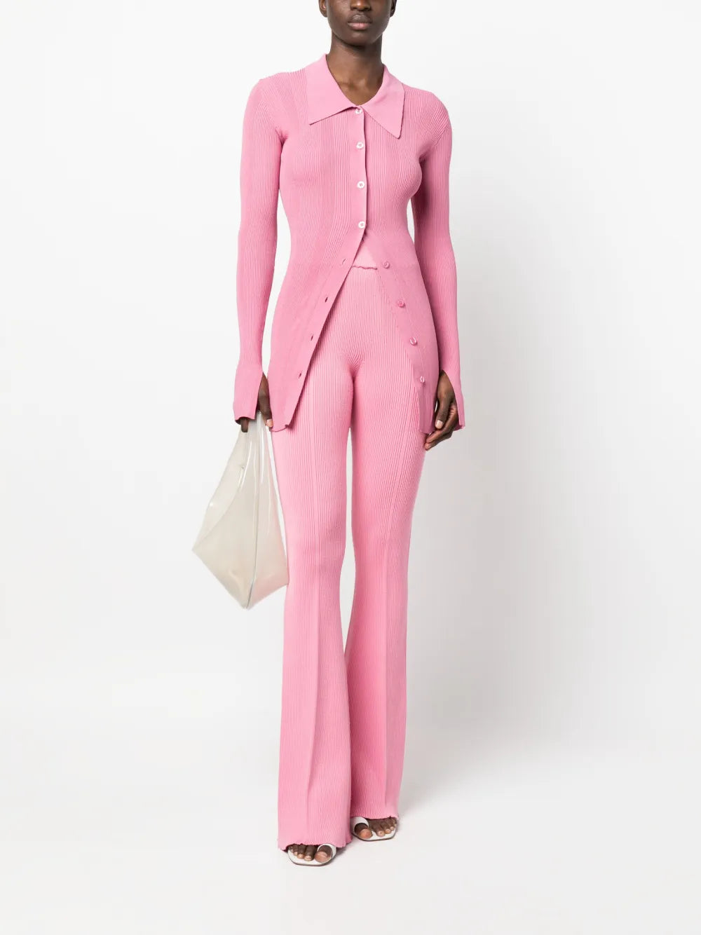 Ribbed-Knit Flared Trousers