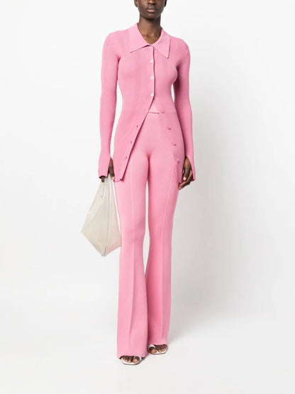 Ribbed-Knit Flared Trousers