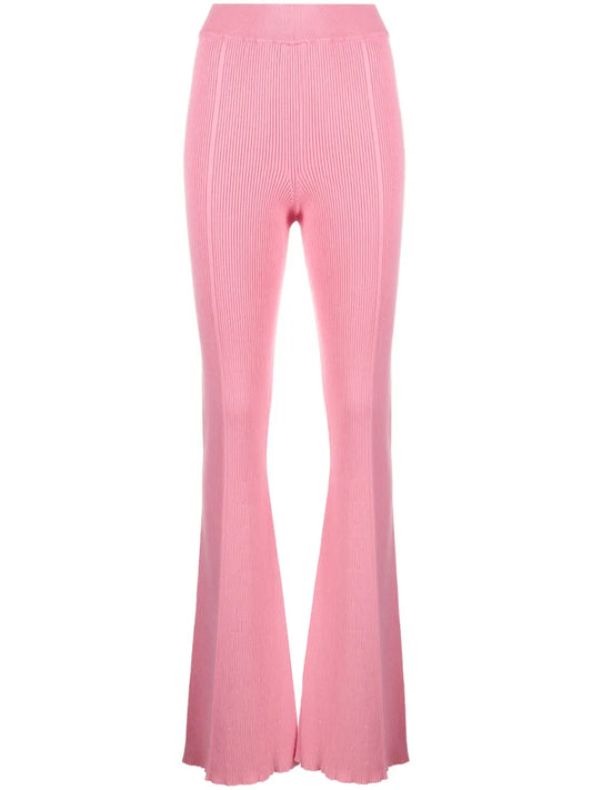 Ribbed-Knit Flared Trousers
