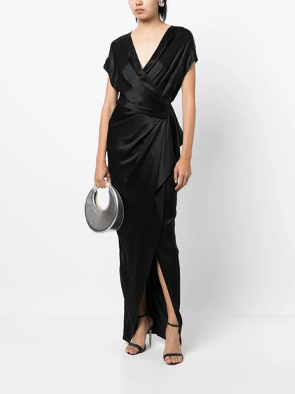 Wrap Drape-Detail Gown Dress