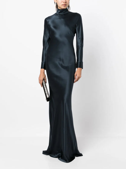 Open-Back Long-Sleeve Gown Dress