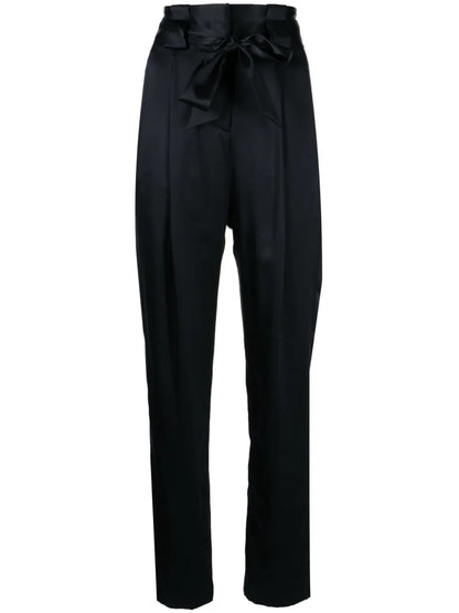 Pleat-Detail High-Waist Silk Trousers