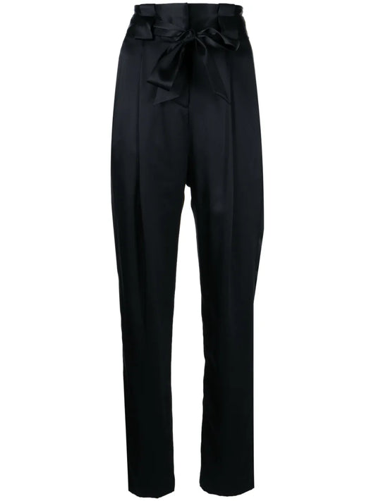 Pleat-Detail High-Waist Silk Trousers