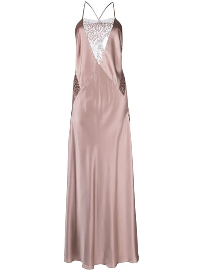 Lace-Inset Gown Long Sleeveless Dress