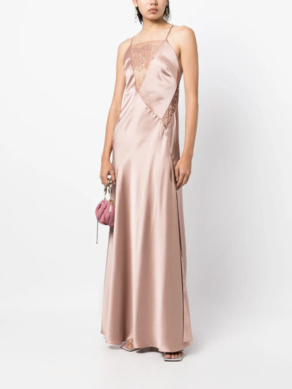 Lace-Inset Gown Long Sleeveless Dress