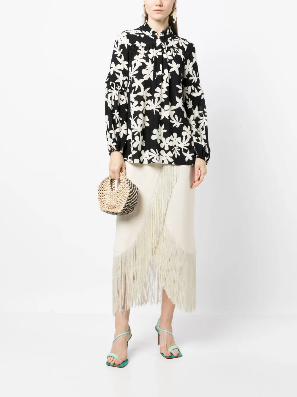 Floral-Print Ruffled Blouse
