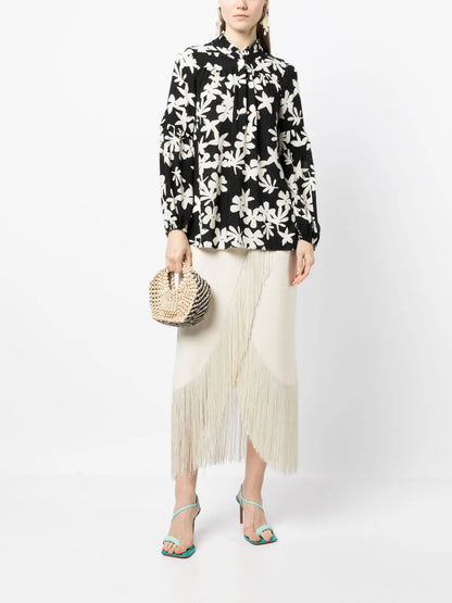Floral-Print Ruffled Blouse